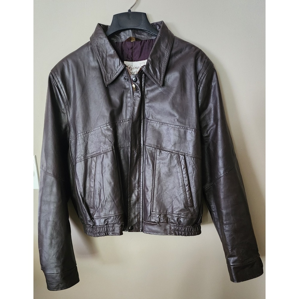 Vintage Gino Leather Mens Dark Brown Bomber Jacket 80s 90s 24" P2P
